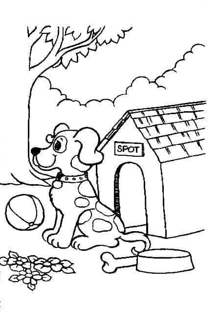 Cachorro na casinha para colorir