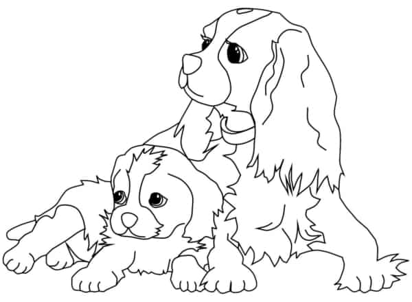 Cadela e seu filhote para imprimir e colorir