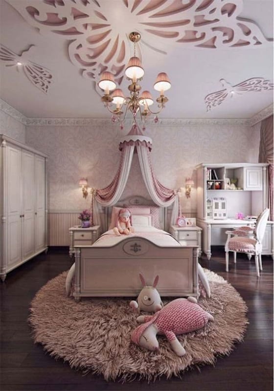 Panorama de quarto decorado com estilo princesa