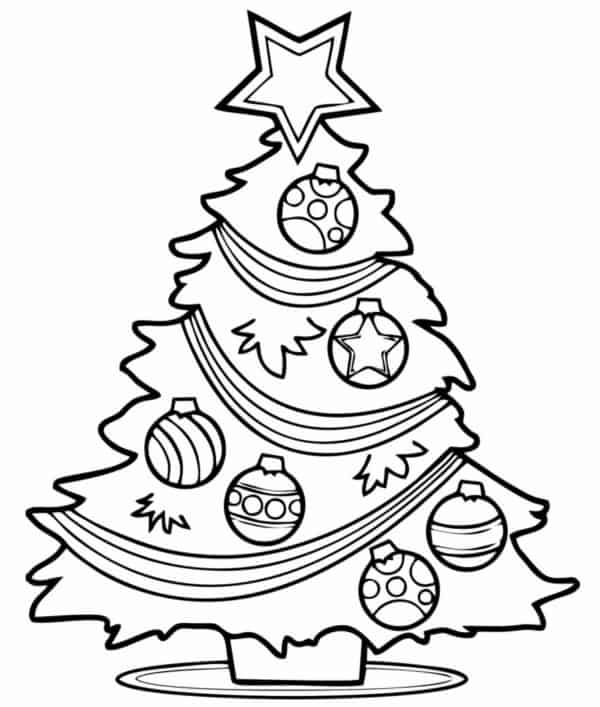 Árvores de Natal com estrela no topo e bolas