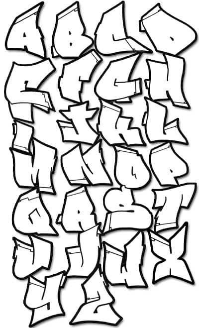 Alfabeto para colorir com letras de grafiti