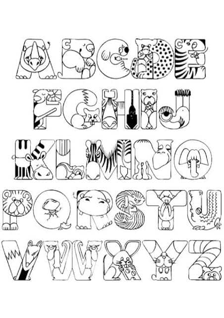 Divertido alfabeto para colorir com letras em formato de animais