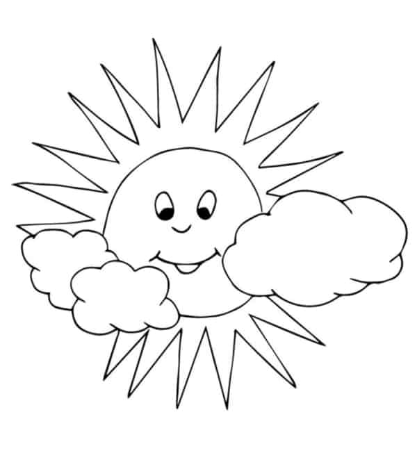desenho de sol com nuvens para pintar
