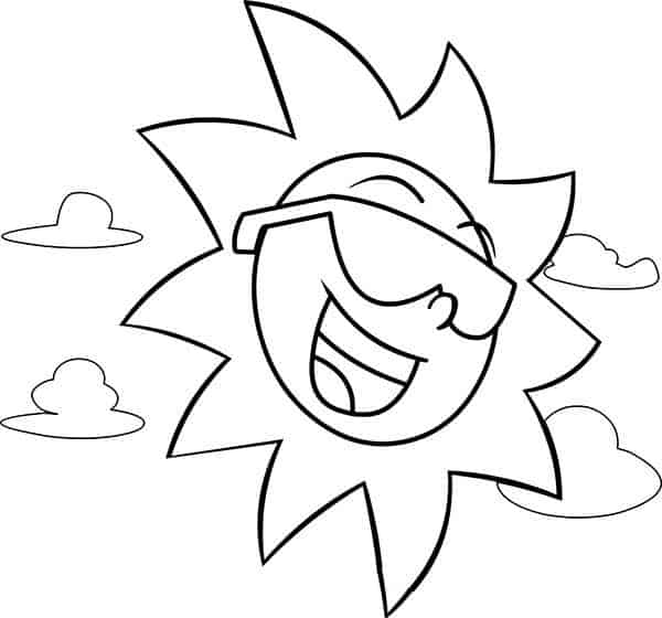 desenho para pintar de sol com óculos de sol