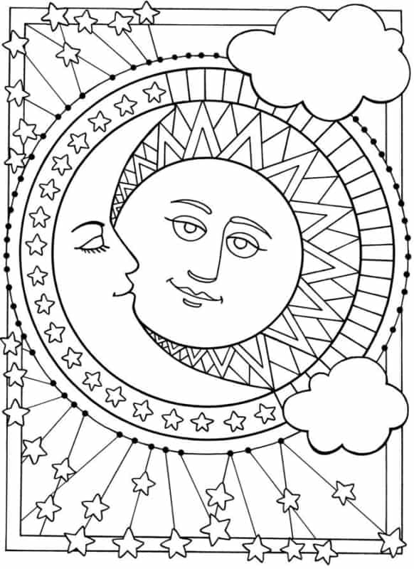 desenho grátis de sol e lua para pintar