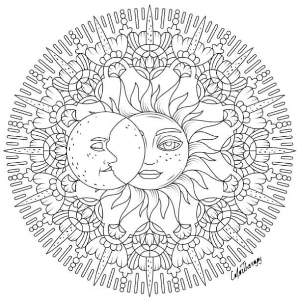 desenho detalhado de sol e lua para pintar
