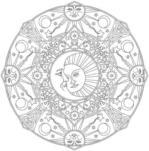 desenho de sol com lua para imprimir e pintar