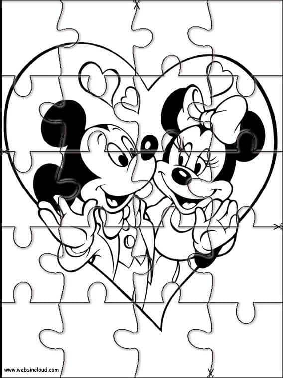 quebra cabeça do Mickey e da Minnie para imprimir e colorir