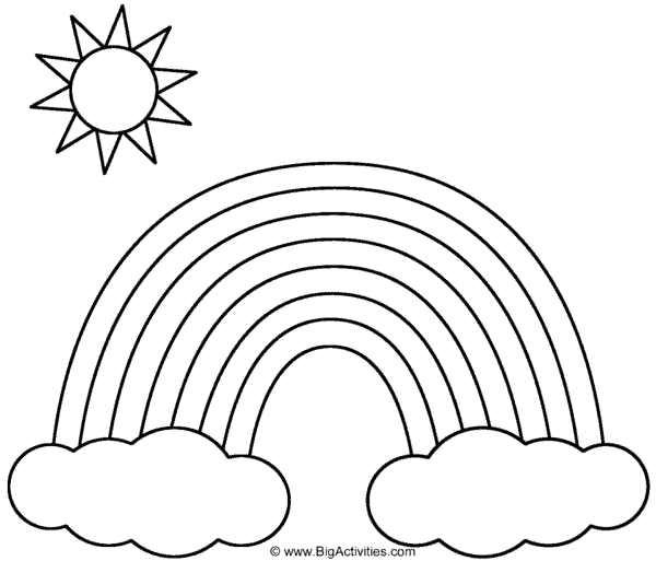 desenho simples de sol com arco íris para pintar