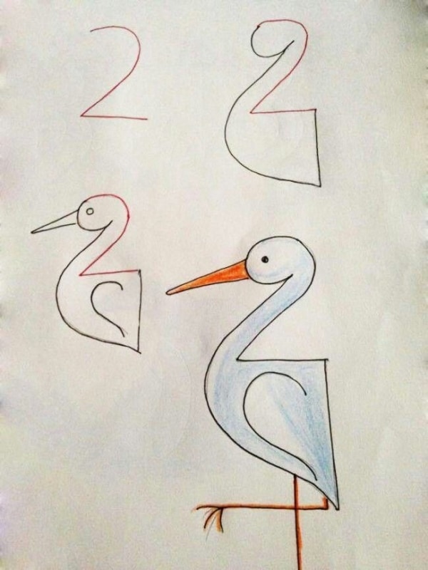 Como desenhar animais com números garça