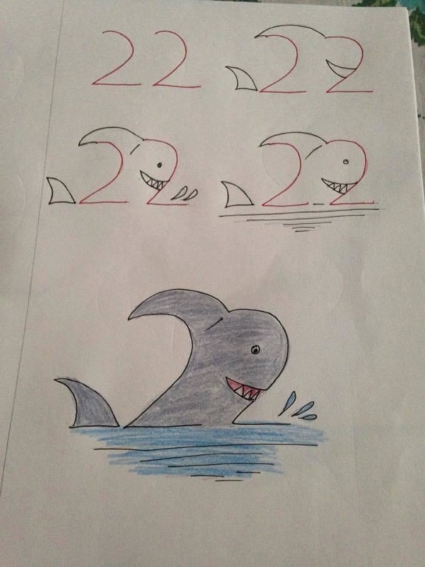 Como desenhar animais com números tubarão