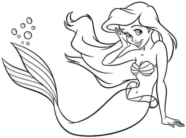 Pequena sereia Ariel para colorir