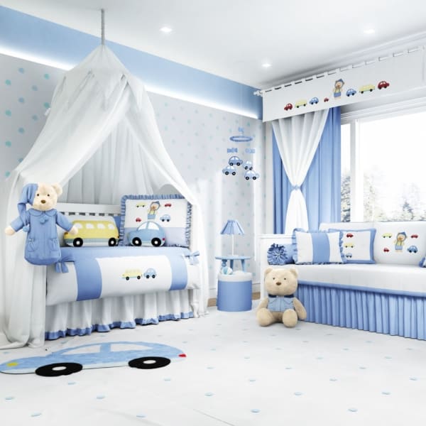 temas para quarto de bebê urso azul e branco