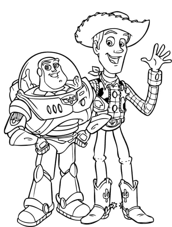 desenho do Woody com Buzz para colorir