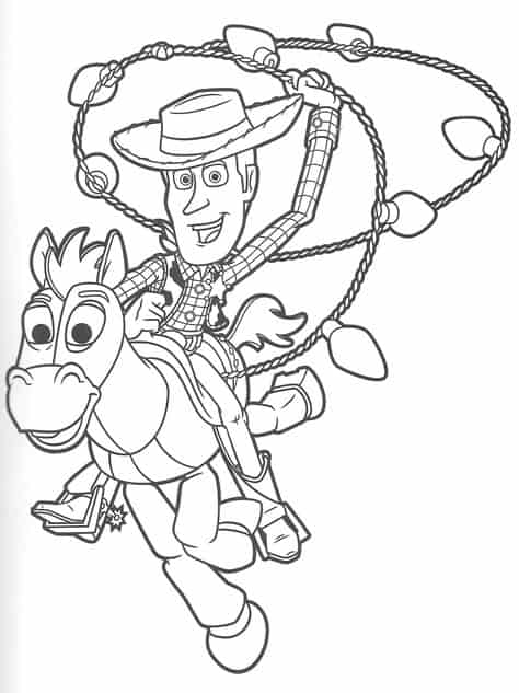 desenho do Woody no cavalo para pintar