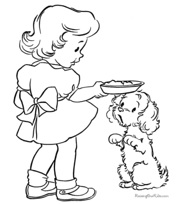 desenho simples de menina com cachorro
