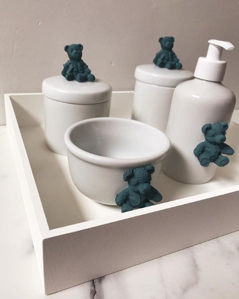 kit higiene branco decorado com ursinhos