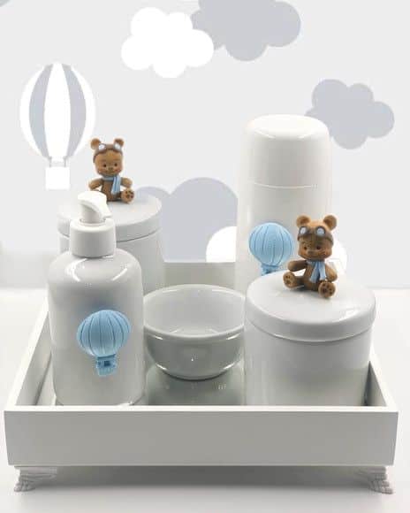 kit higiene de porcelana com ursinhos de biscuit