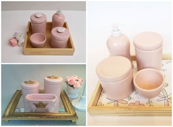 modelos de kit higiene de porcelana rosa
