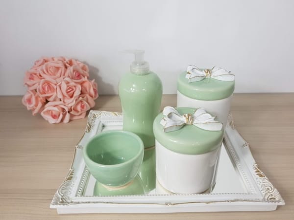 kit higiene de porcelana verde