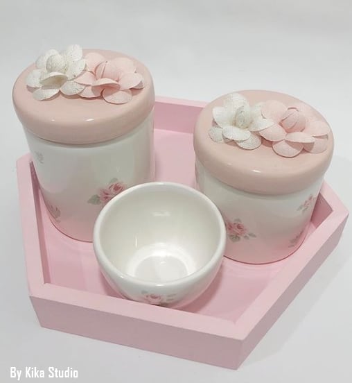 kit higiene de porcelana com flores