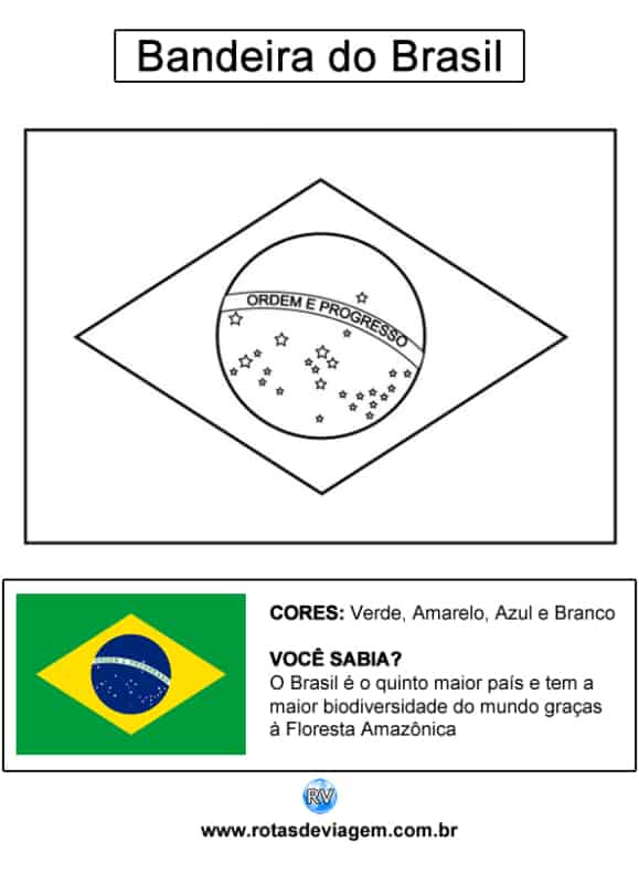 atividade com bandeira do Brasil para colorir