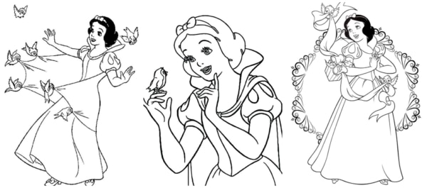 desenhos da Branca de Neve com passarinhos para colorir