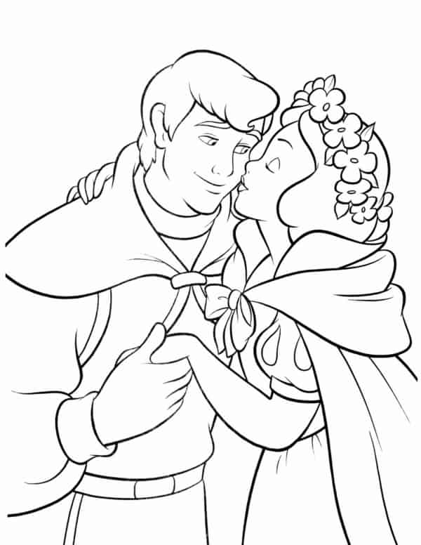 desenho da Branca de Neve beijando o principe