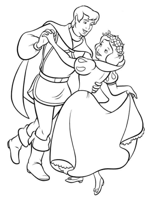 desenho da Branca de Neve dancando com o principe