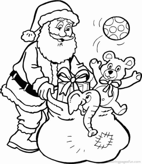 desenho de Papai Noel com presentes para imprimir e colorir