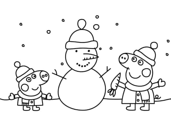 desenho da Peppa Pig na neve para colorir