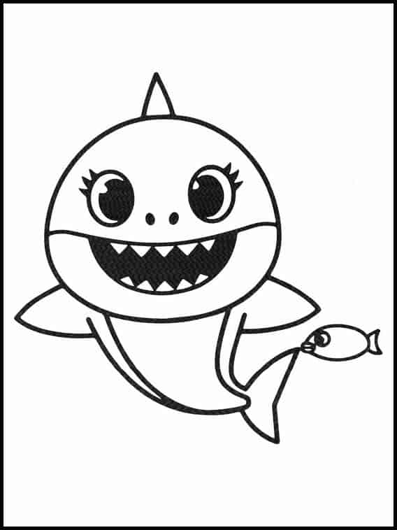 desenho simples de baby shark com peixe