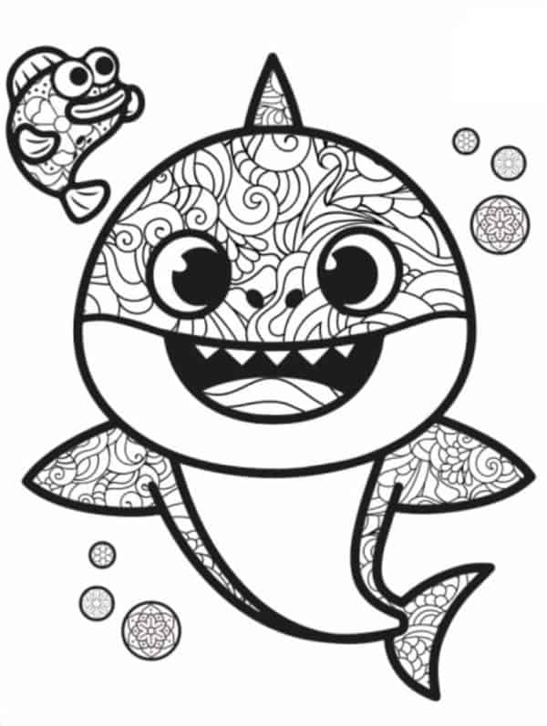 desenho baby shark com detalhes para pintar