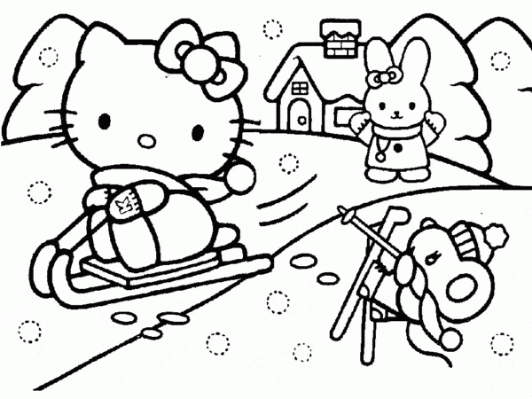 Hello Kitty brincando na neve