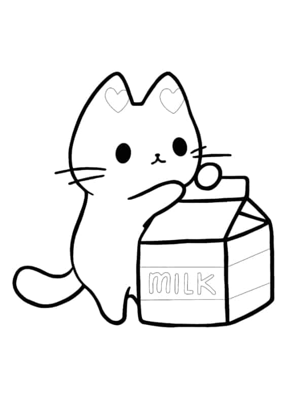 desenhos fofos para colorir (gatinho com leite)