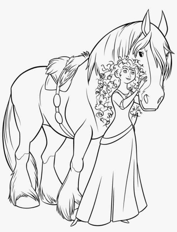 Desenho da Merida e seu cavalo Angus
