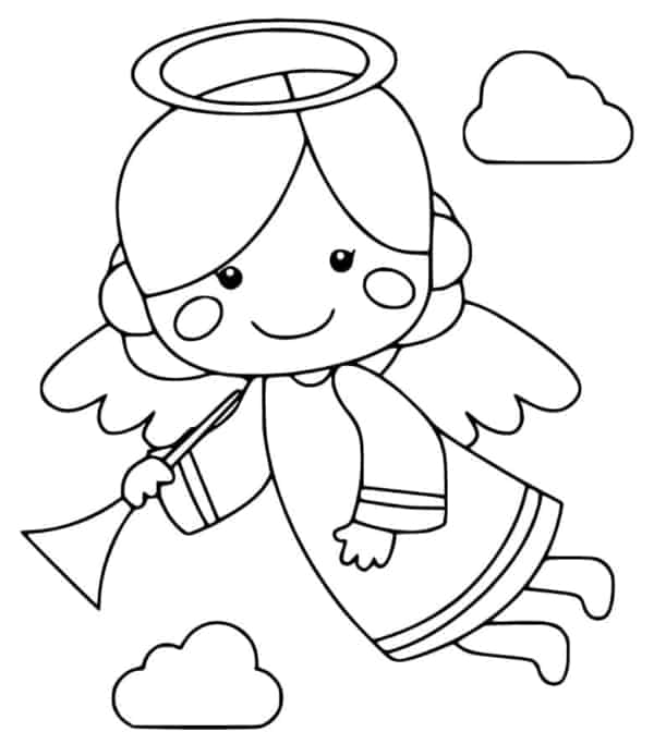 12 desenho de anjo voando para colorir