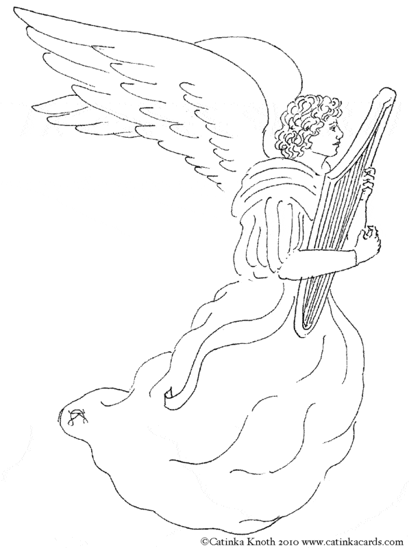 14 desenho de anjo com harpa para colorir