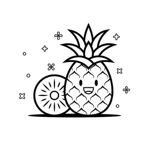 9 desenho cute de abacaxi para colorir