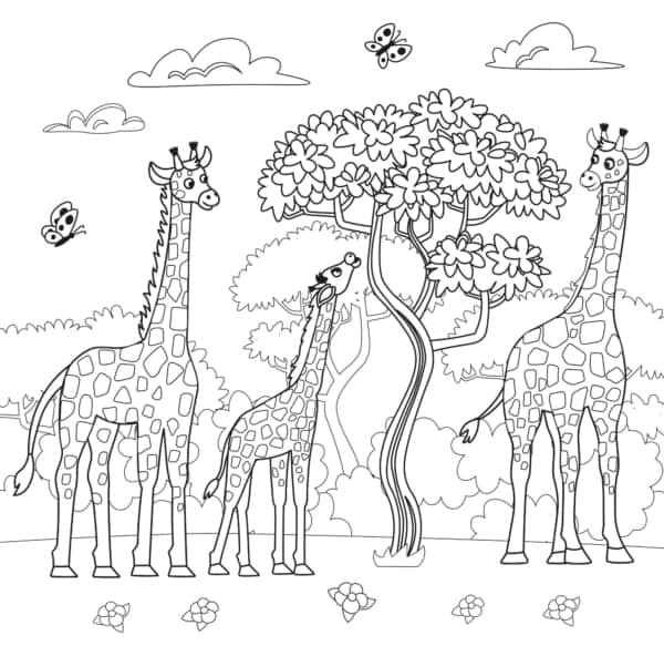 17 girafas com filhote para colorir