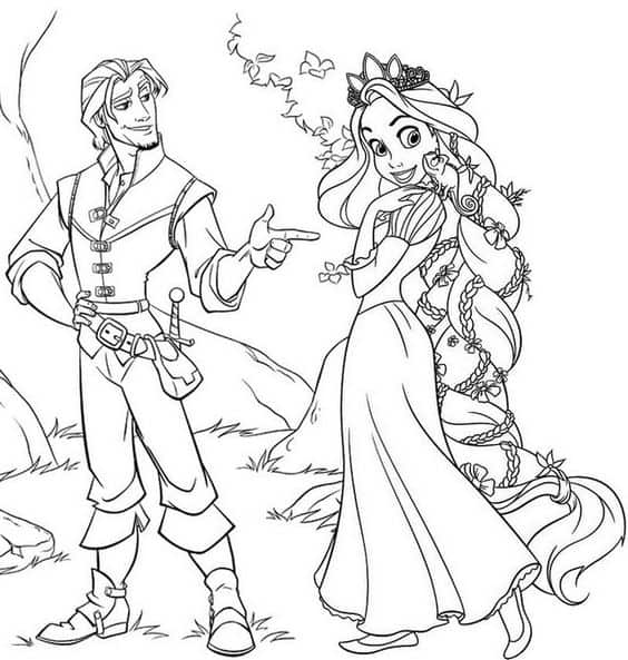 Desenho da princesa rapunzel e principe