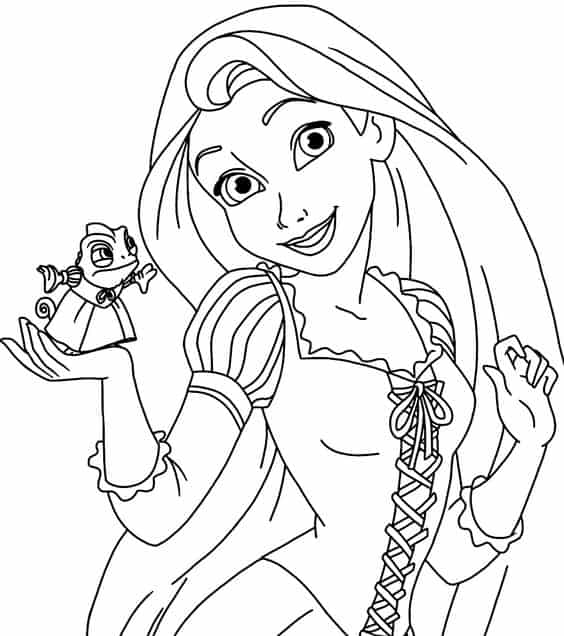 Rapunzel para colorir com vestido