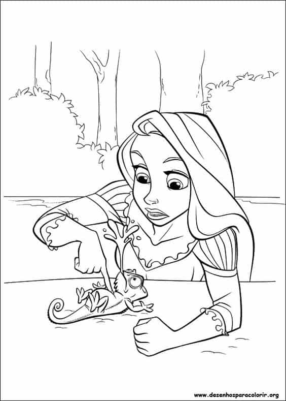 Rapunzel salvando o camaleao para colorir