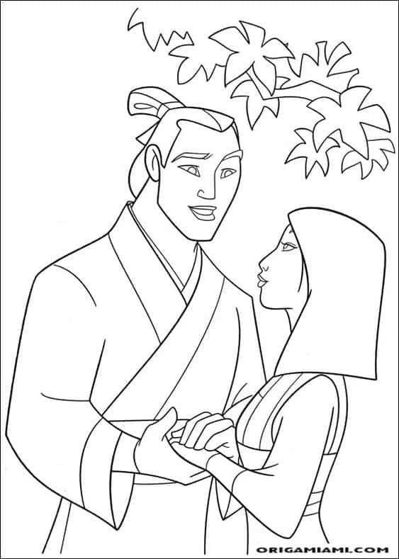 Cena de romance da Mulan para colorir Fonte Pinterest