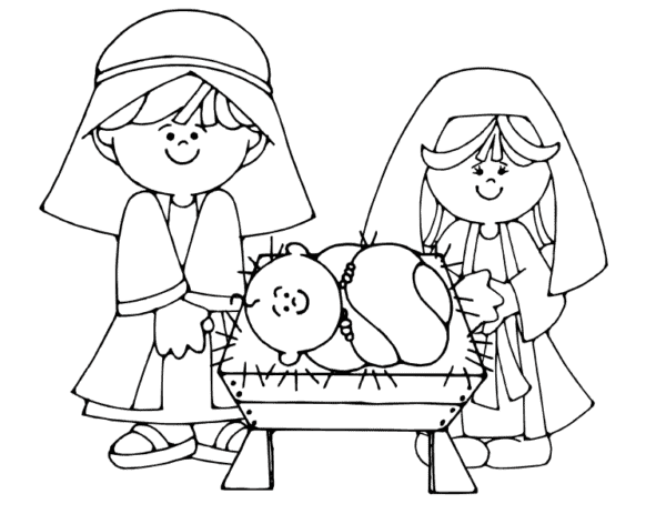 Jesus e Maria para colorir