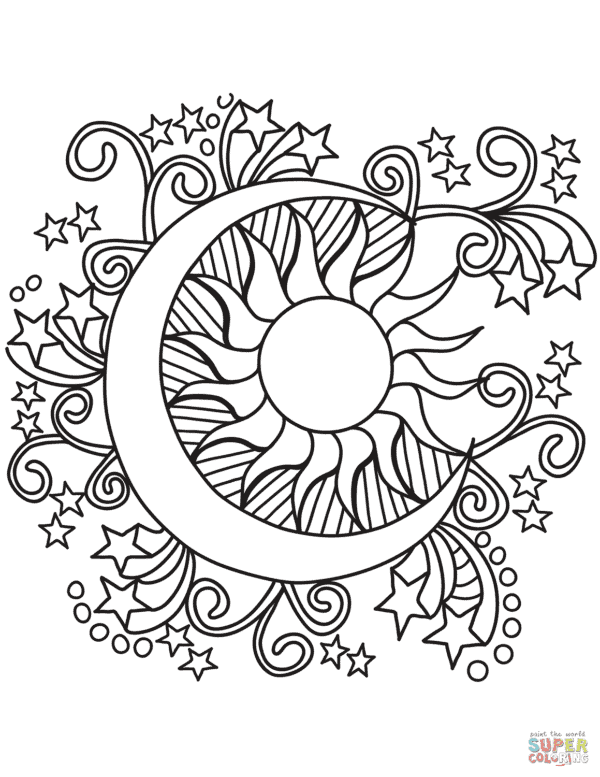 11 desenho de lua e sol Super Coloring