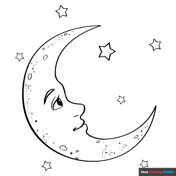 21 atividade de colorir de lua com estrelas Easy Drawing Guides