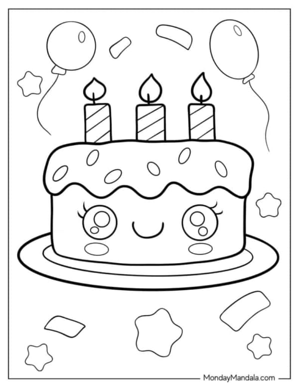 25 bolo de aniversario fofo para colorir Monday Mandala