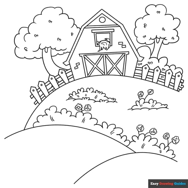 5 atividade de colorir simples fazenda Easy Drawing Guides