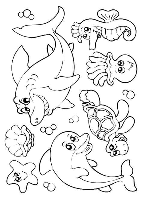 animais marinhos para colorir